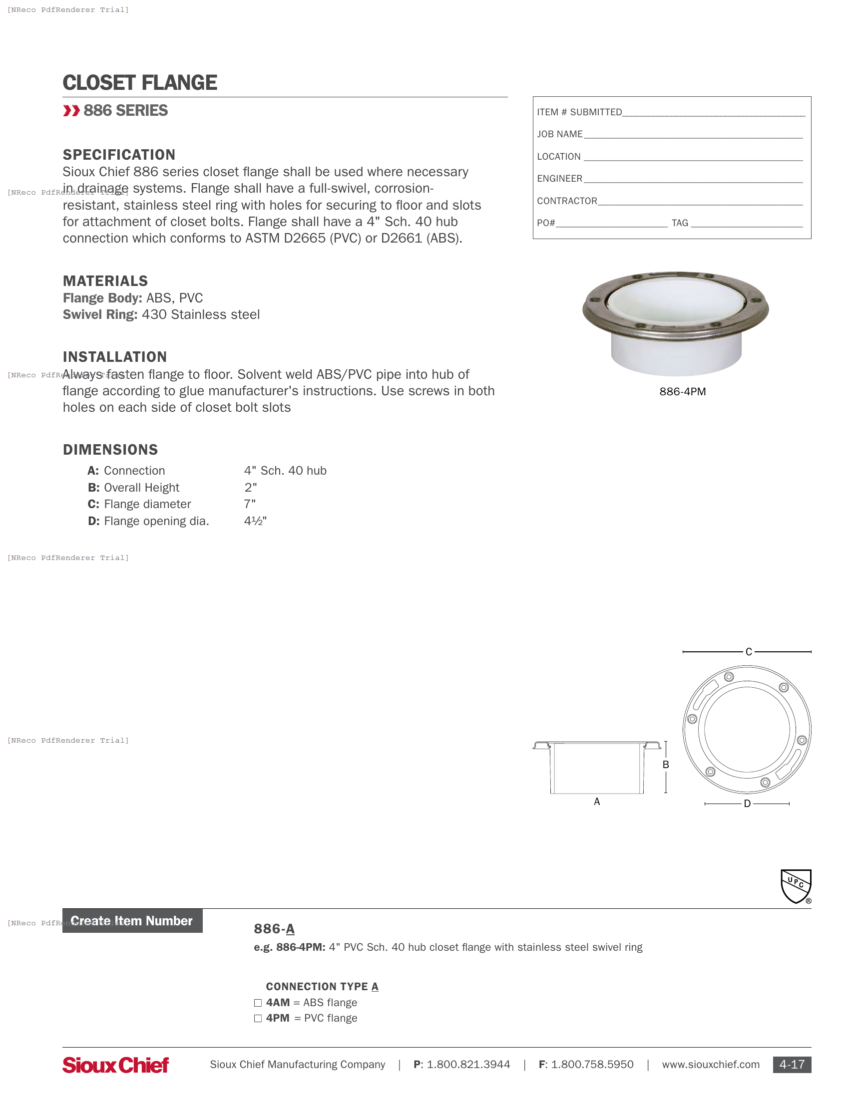 886-4PM - CLOSET FLANGE - SPEC SHEET.PDF Specification Document